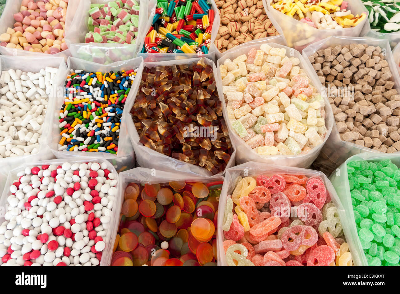 Closeup of sweets in open bags at a market in Amersfoort, Netherlands Stock Photo