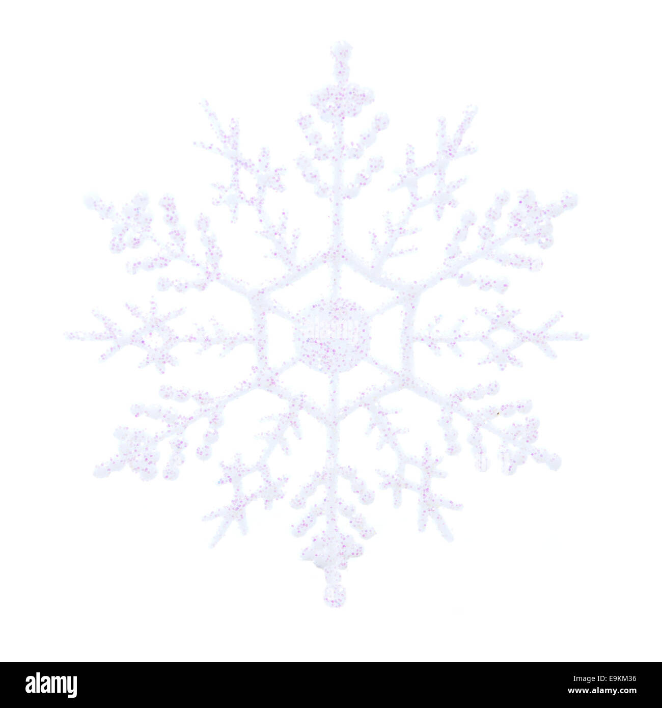 Single white glittery snowflake decoration isolated on white Stock Photo