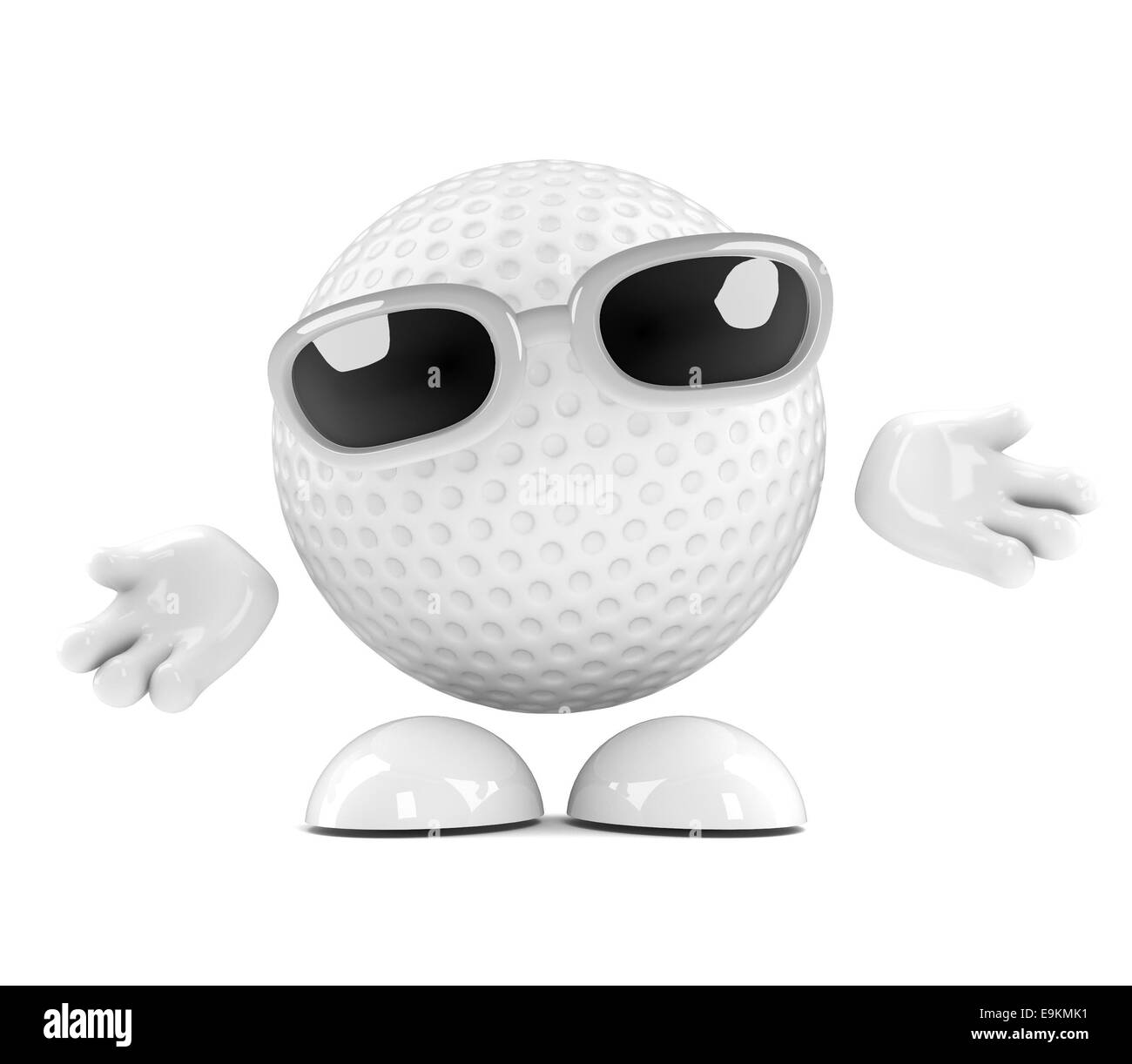 3d render of a golf ball character with arms outstretched Stock Photo