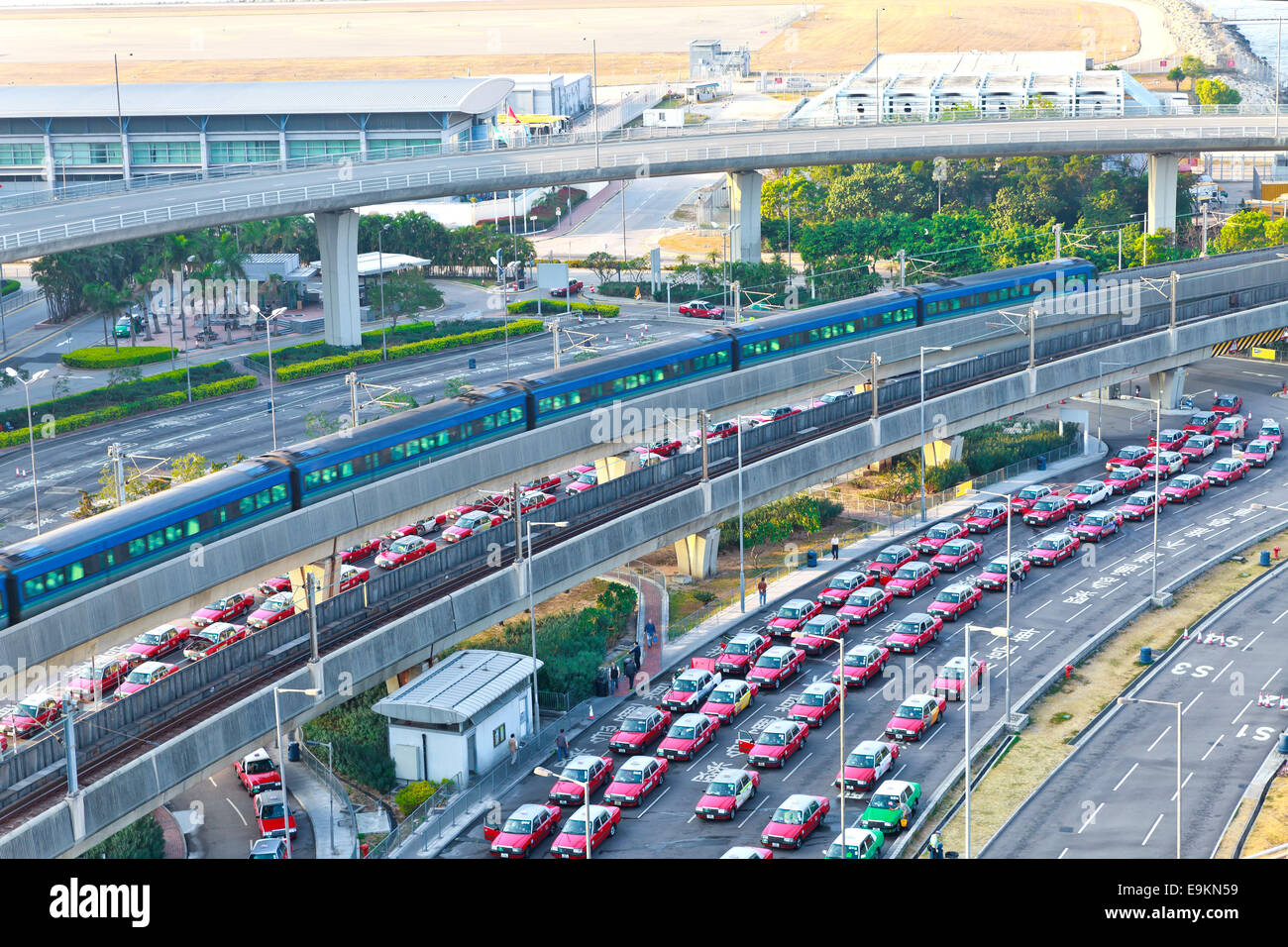 Highway in modern city with moving train Stock Photo