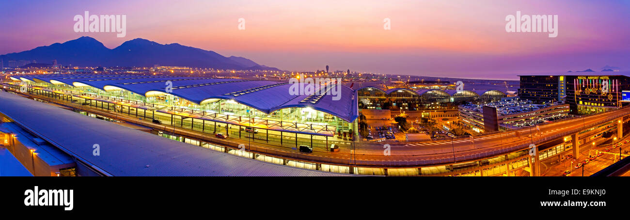 Sunset at Hong Kong airport Stock Photo