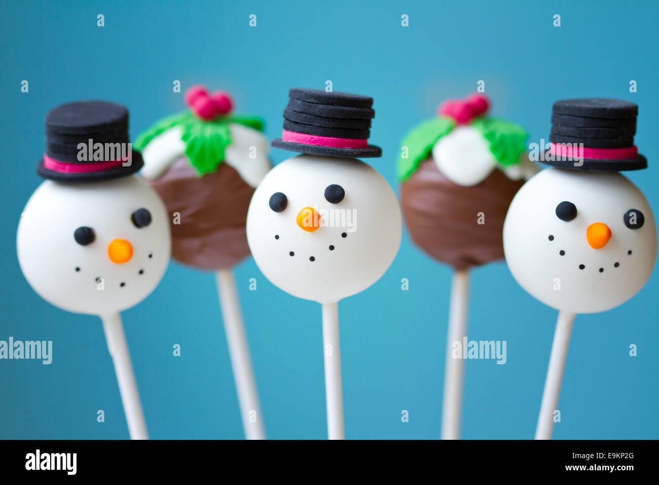 Snowman and Christmas pudding cake pops Stock Photo