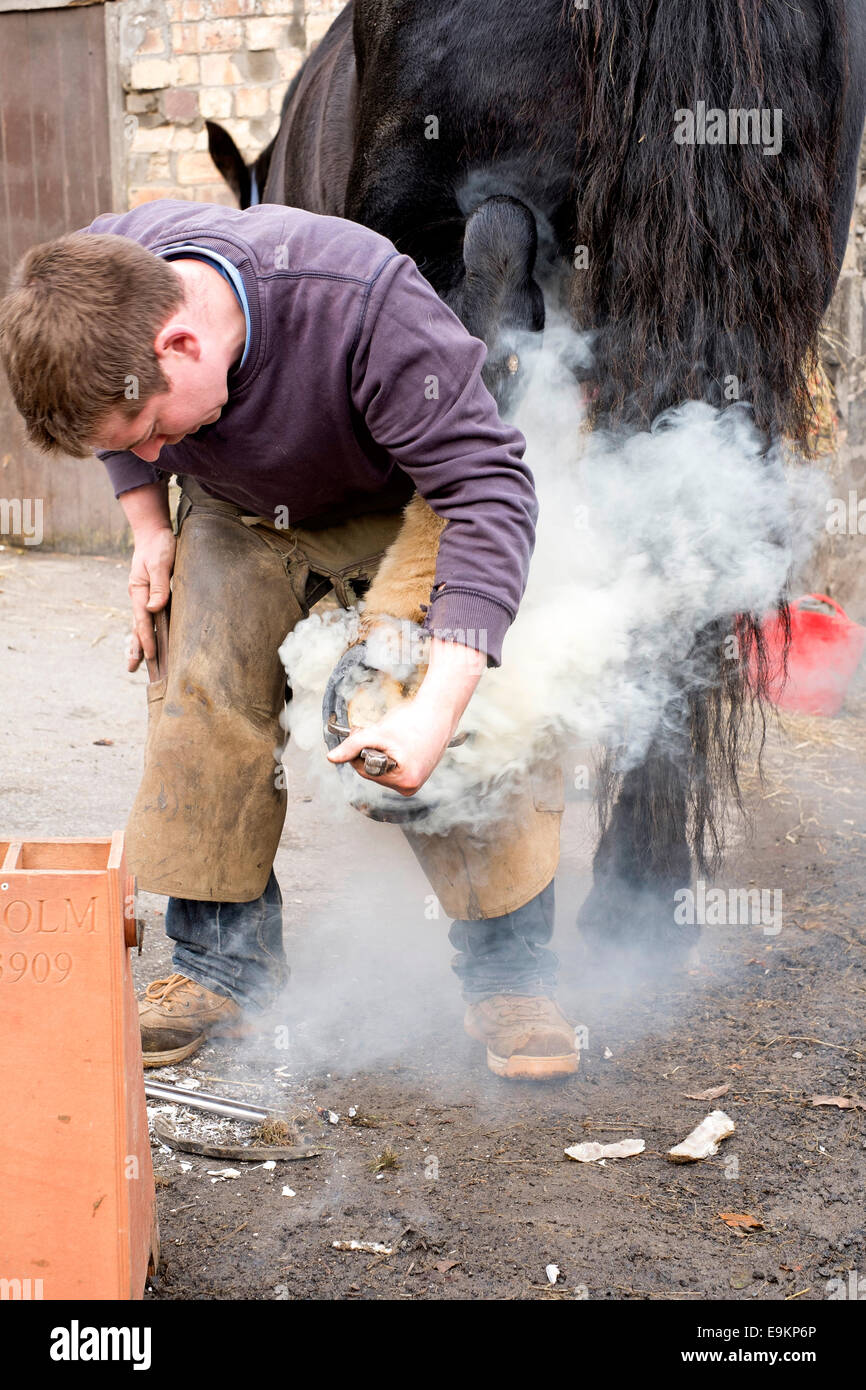 Peebles, UK. 29 Oct 2014. Farrier Hot Shoeing Farrier Ross Philip from