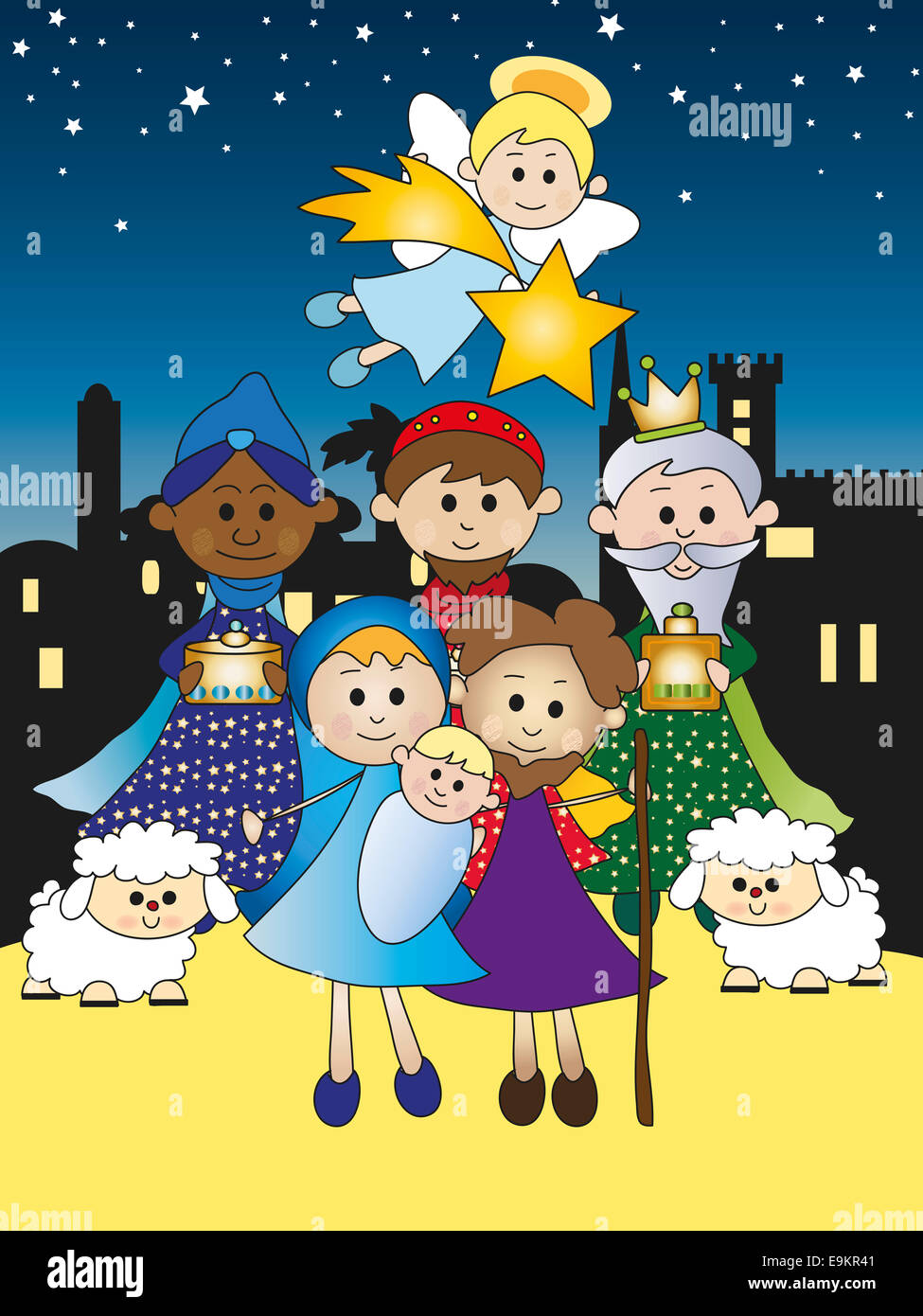 illustration of nativity with three kings Stock Photo Alamy