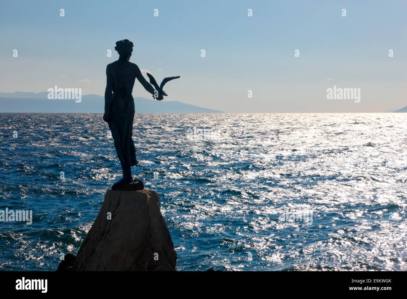 Opatiaja, Croatia - Statue of  lady Maiden with a Seagull Stock Photo