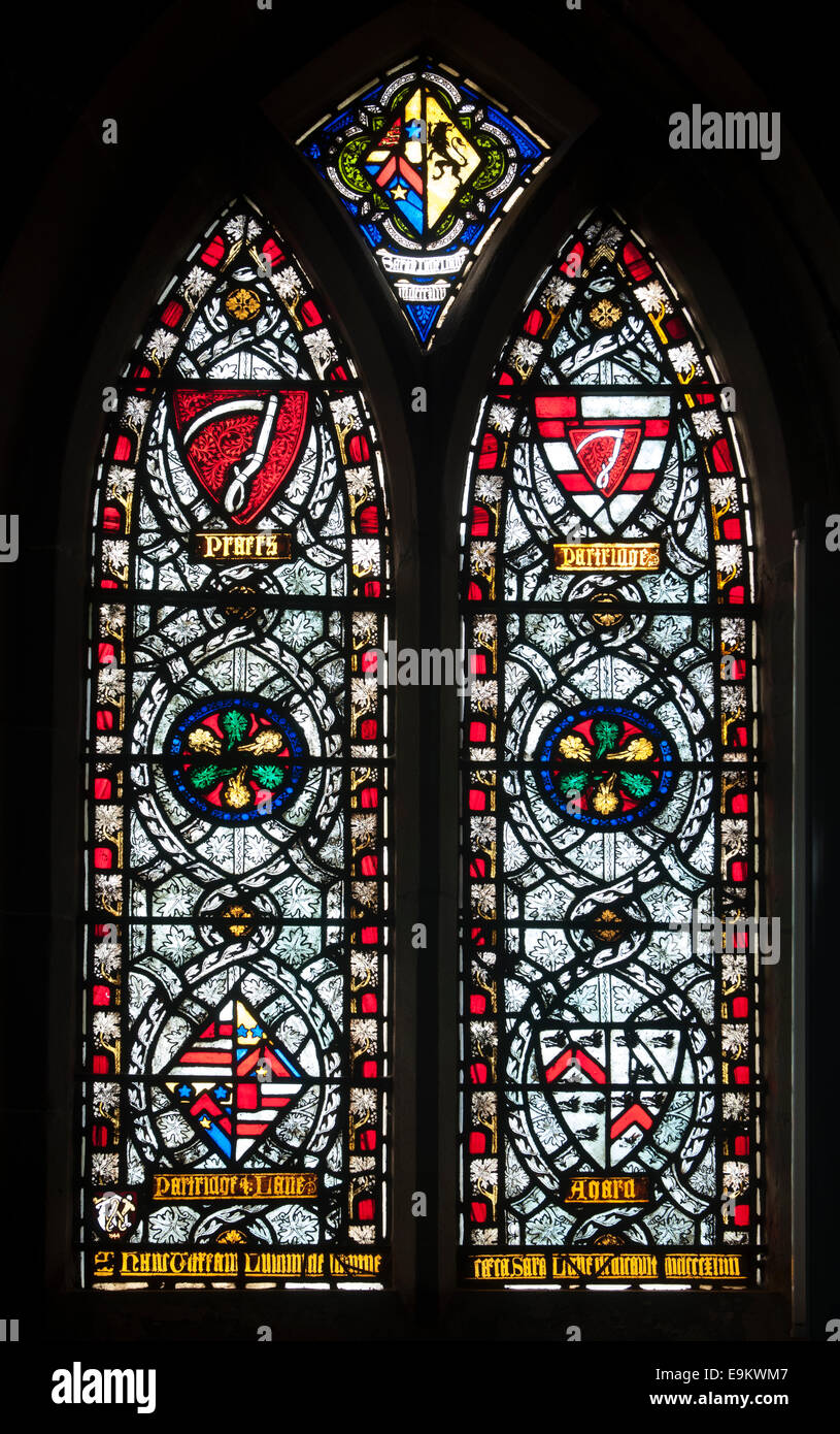 Heraldic stained glass, All Saints Church, Kings Bromley, Staffordshire, England, UK Stock Photo