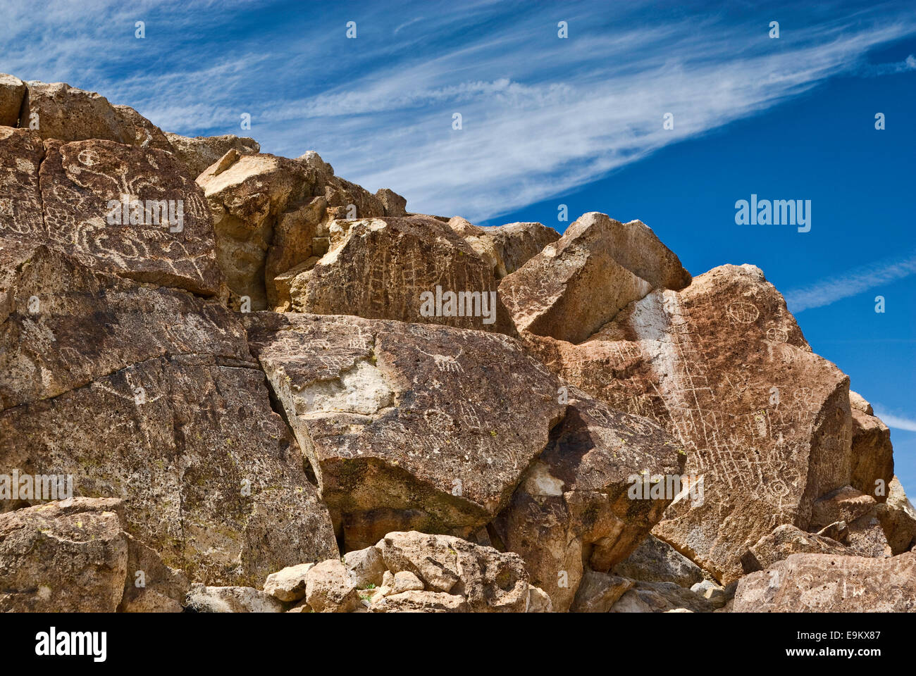 Red Canyon Petroglyphs at Fish Slough Road near Bishop, Owens Valley, Mojave Desert, California, USA Stock Photo