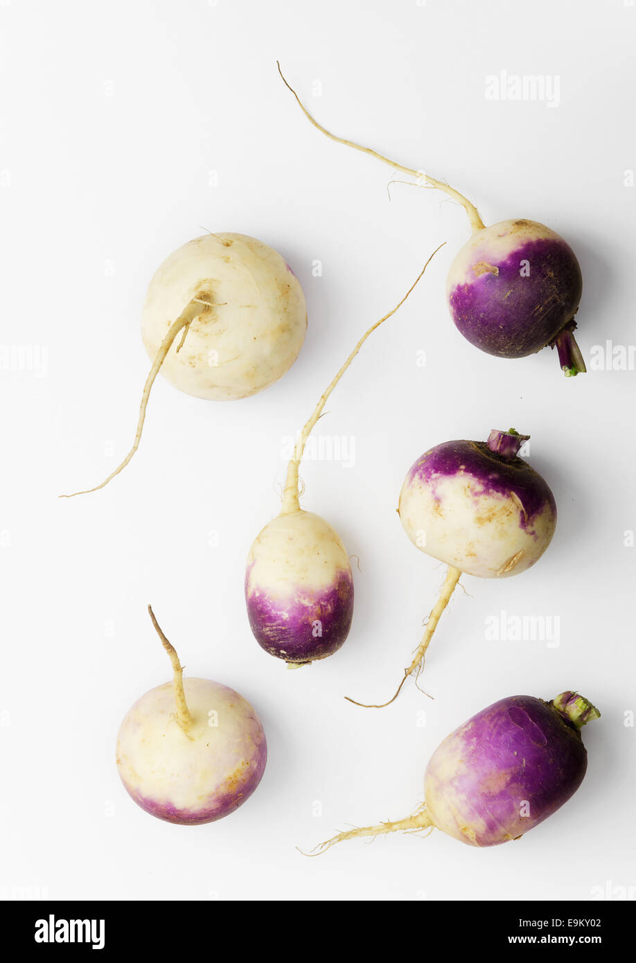 Fresh turnips over white background. Above view. Stock Photo