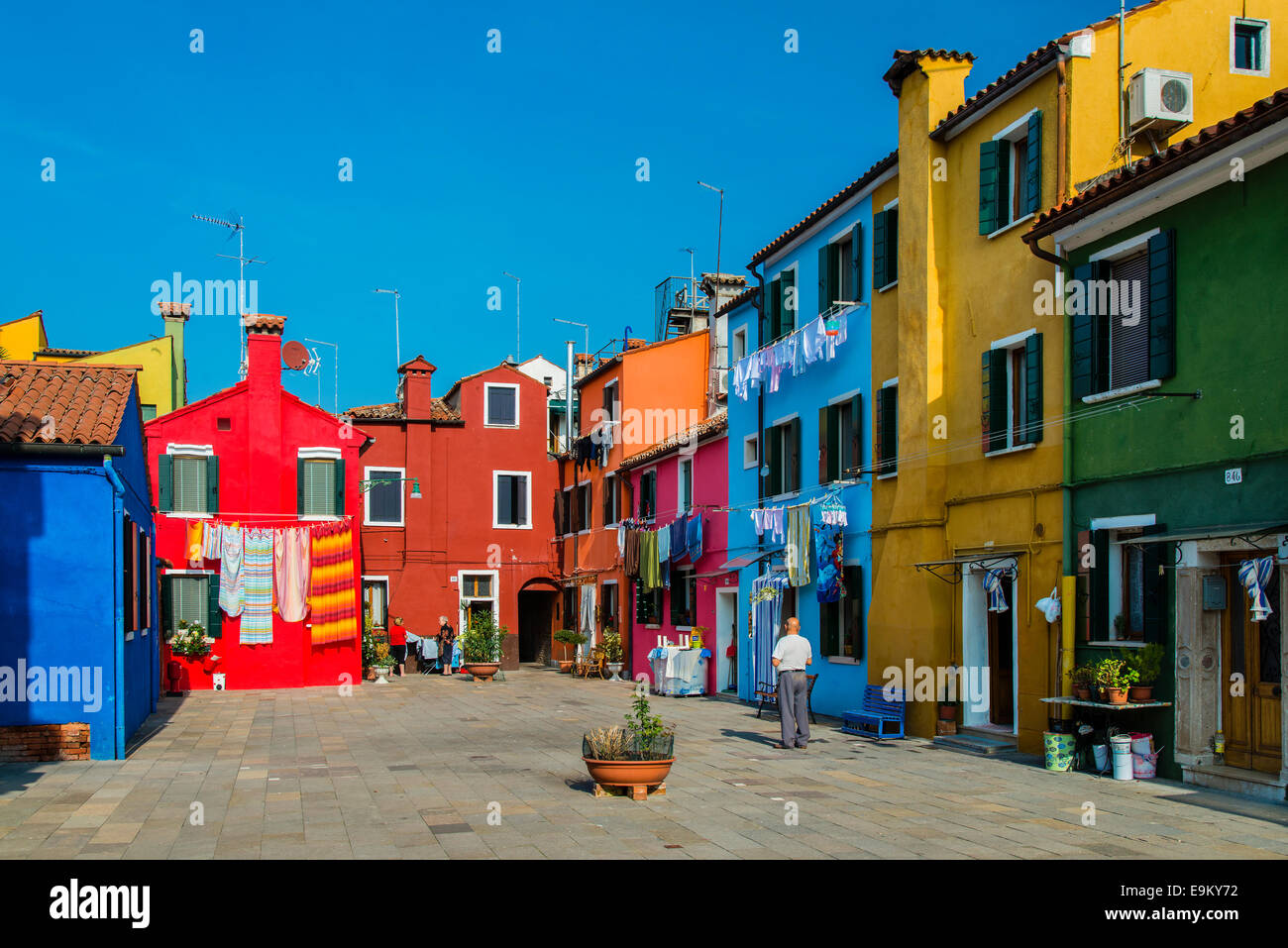 Colourfully painted houses in Burano island, Venice, Italy