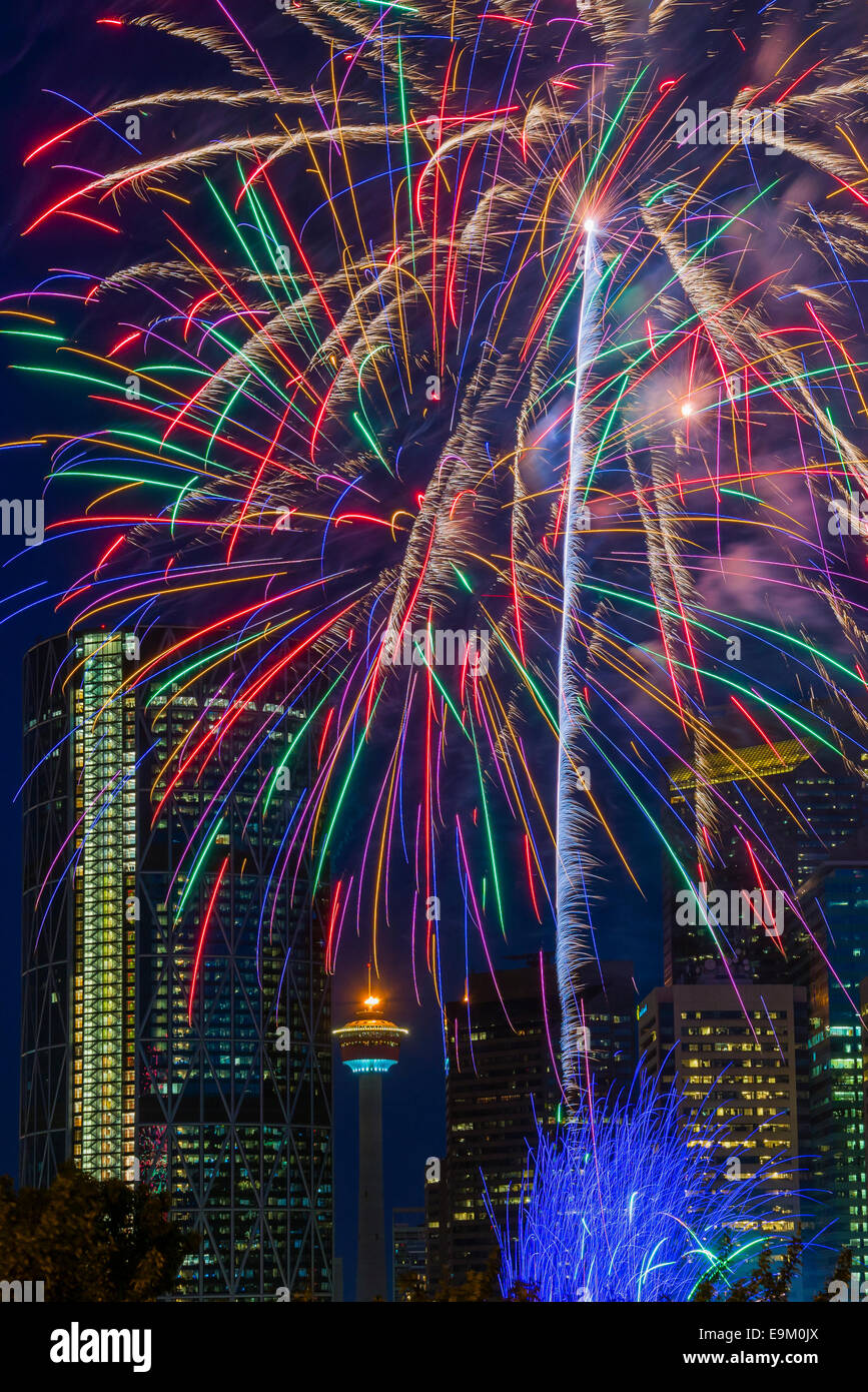 Canada Day Fireworks Calgary Alberta Canada Stock Photo Alamy