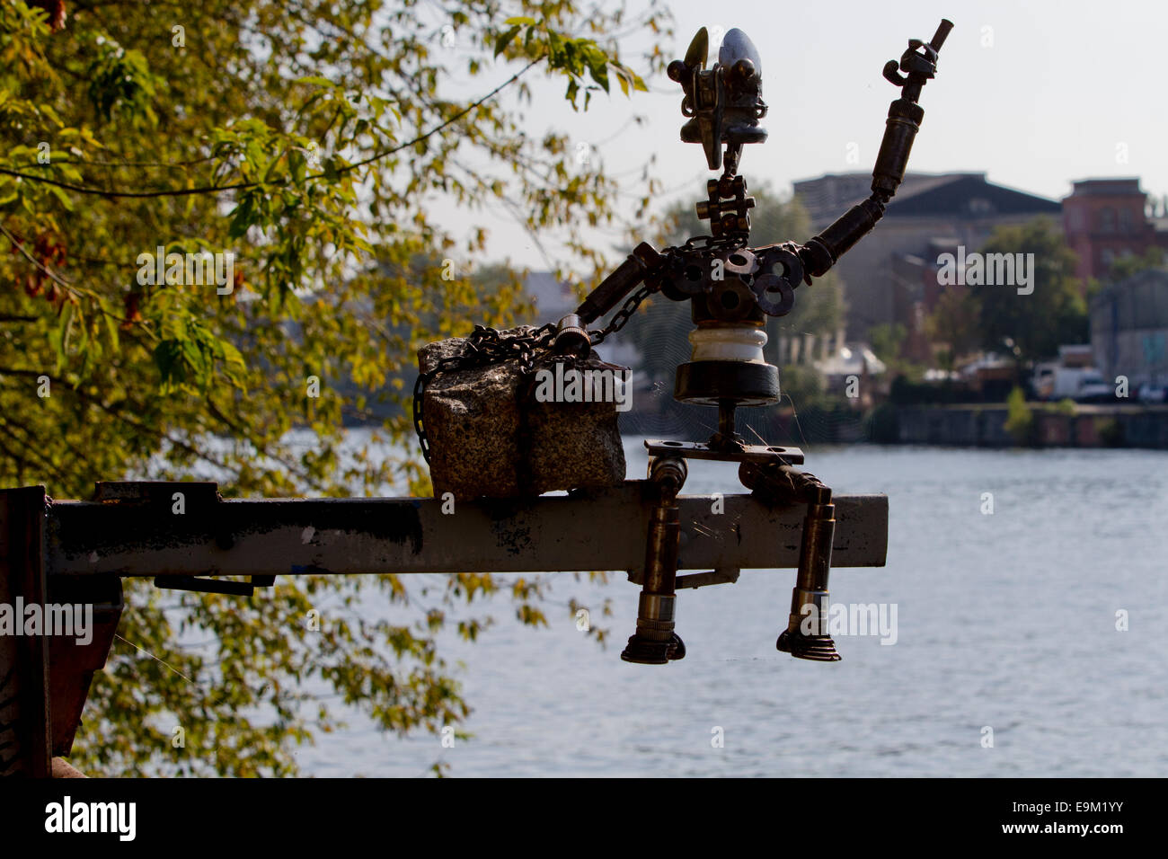 street waving metal armature Berlin urban river Stock Photo