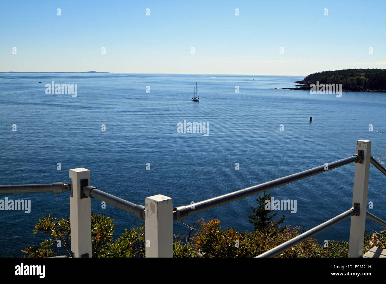 A view of Rockland harbor from Owls Head Lighthouse, Maine, USA Stock Photo