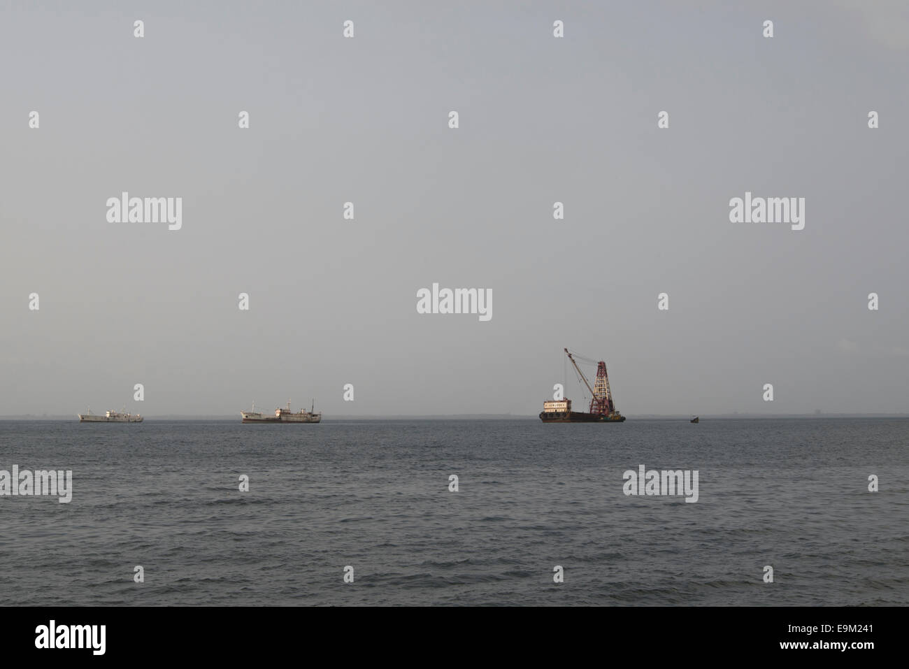 Ships in Freetown Bay Stock Photo