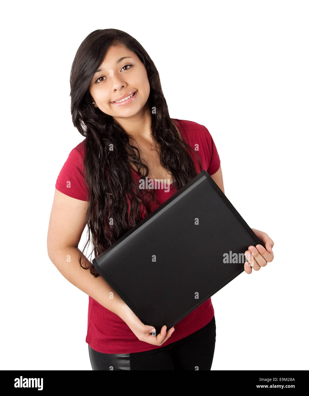 teenager with a black folder isolated on white Stock Photo