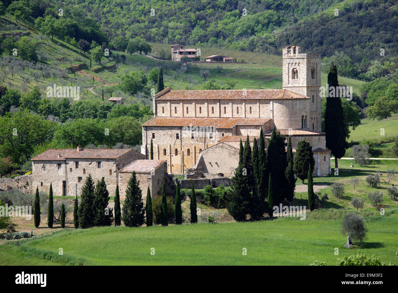 Abbey of Sant'Antimo, the Benedictine monastery in the comune of Montalcino, Tuscany, Italy Stock Photo