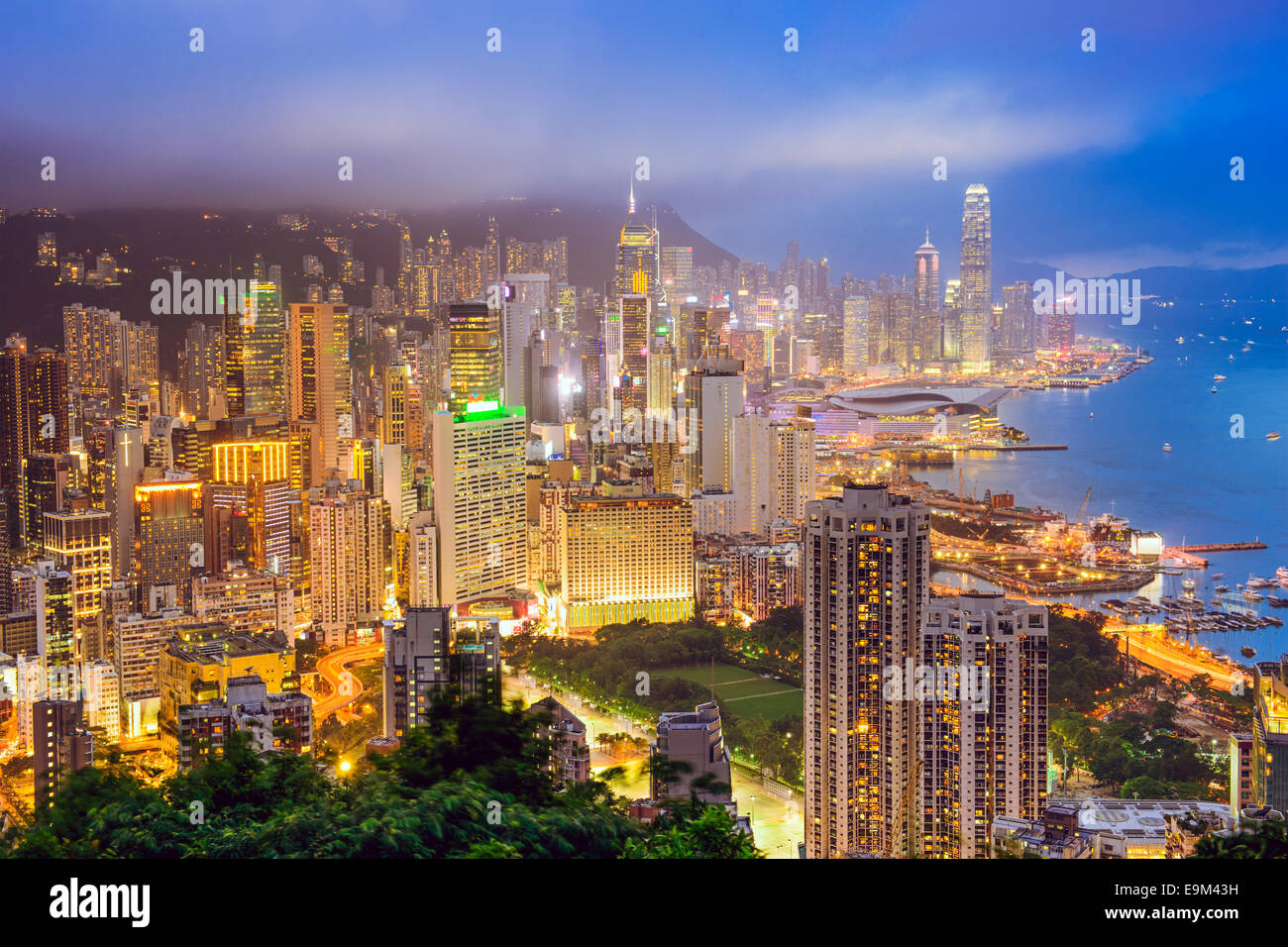 Hong Kong, China city skyline from Braemer Hill. Stock Photo