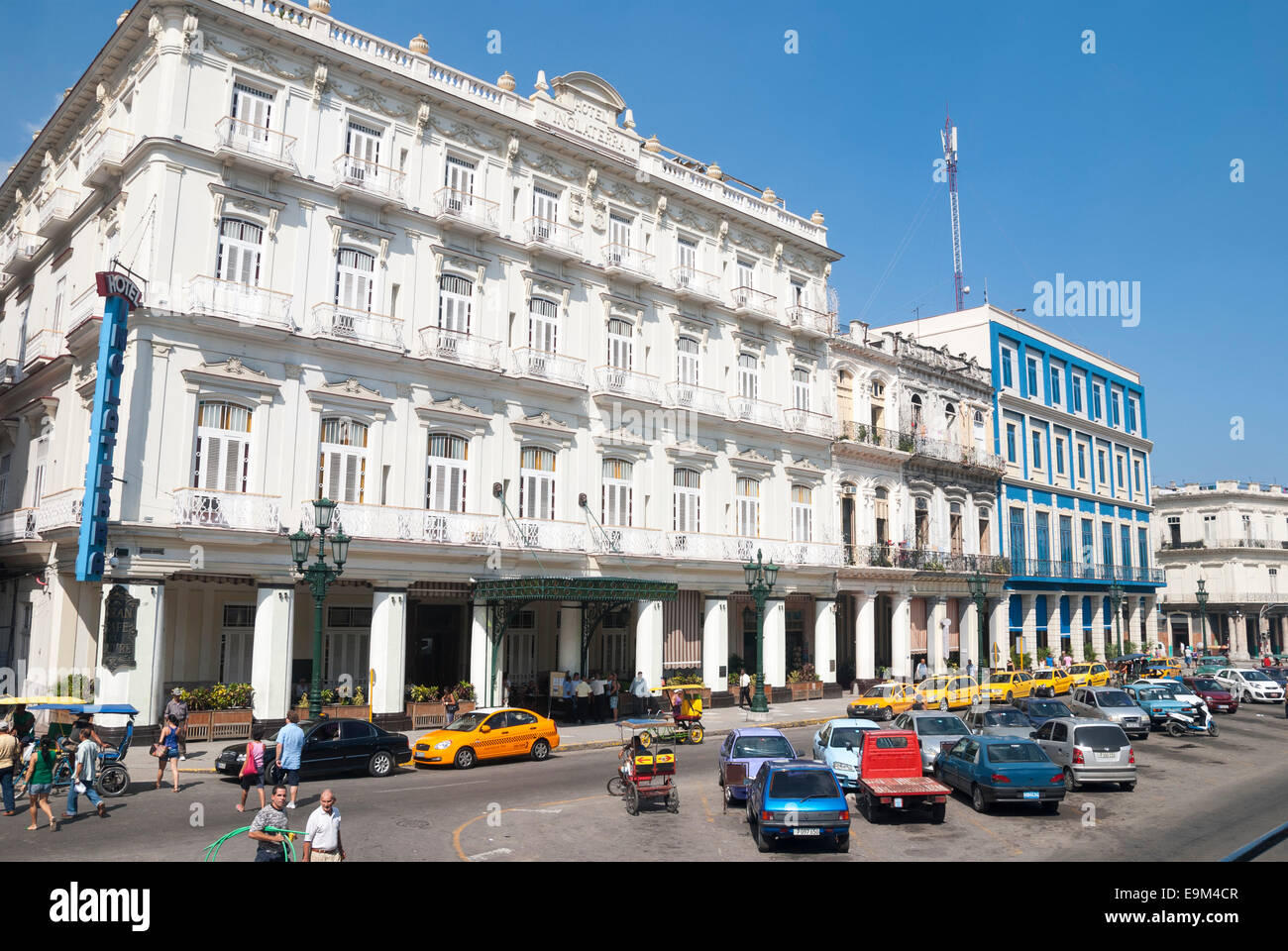 Opened in 1875 the Hotel Inglaterra is a landmark near Parque Central on the Prado in Havana Cuba Stock Photo