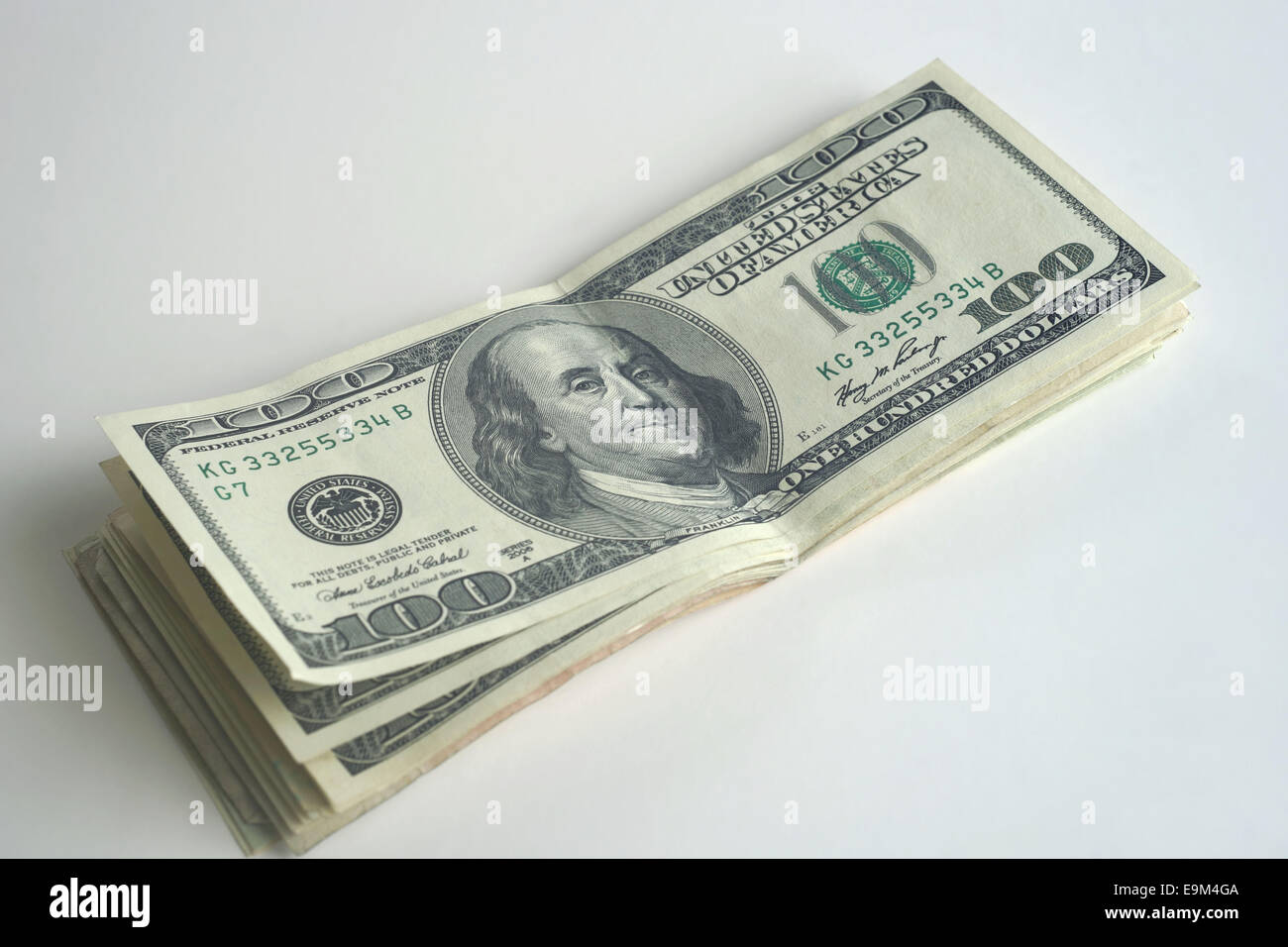 money, $100 bills, stack of money, US dollars, hundred us dollar bills Stock Photo