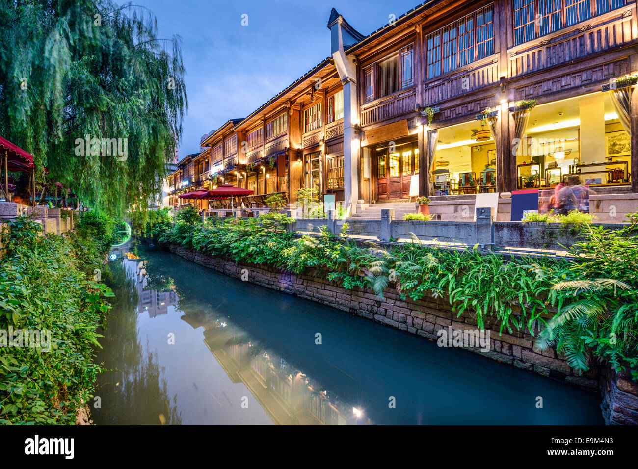 Fuzhou, China at Three Lanes Seven Alleys traditional shopping district. Stock Photo