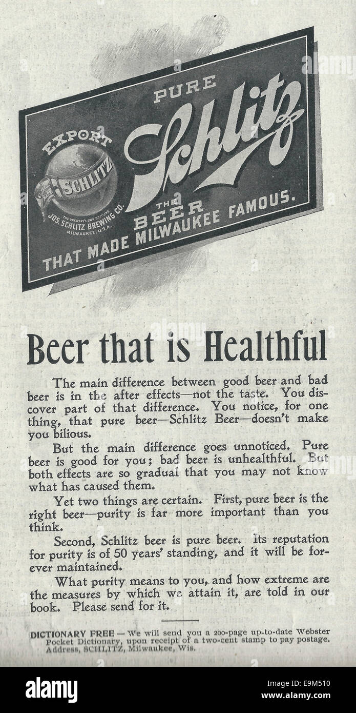 Schlitz Beer that is healthful 1899 Advertisement Stock Photo Alamy