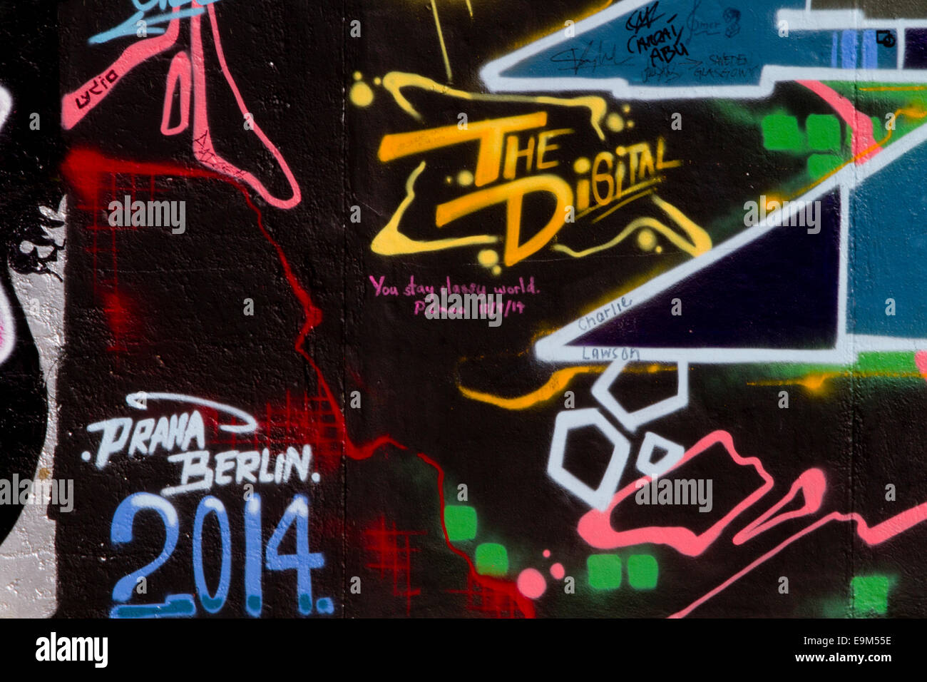 Graffiti street art Berlin Wall colour 2014 tags Stock Photo