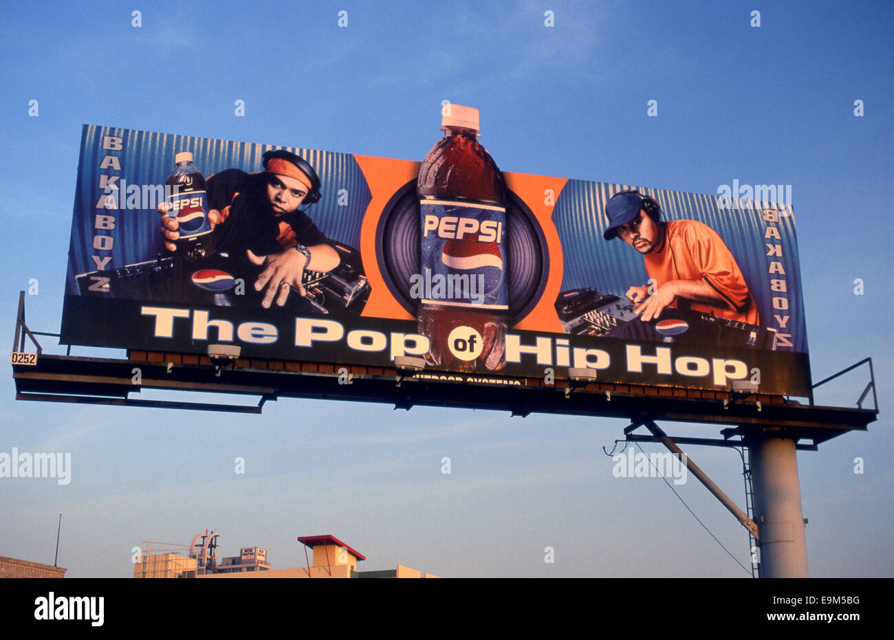 Sunset Strip billboard for Pepsi Cola with Baka Boyz Hip Hop musicians circa 1990s Stock Photo