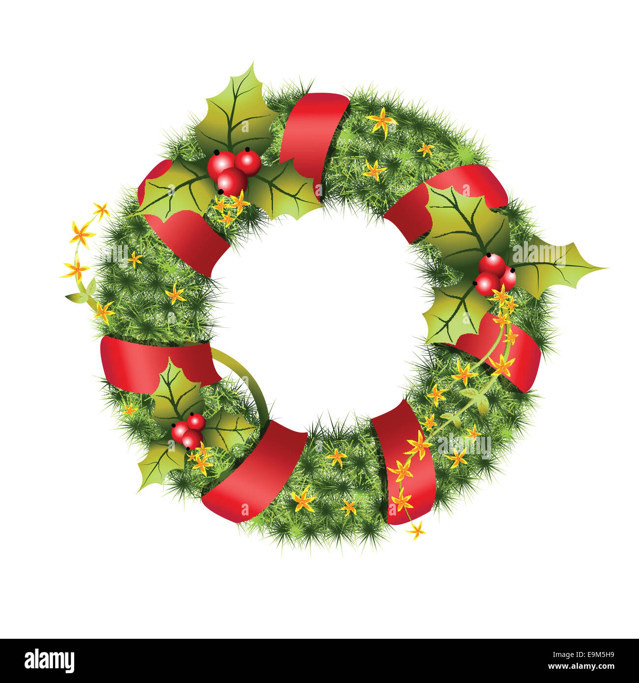 green christmas wreath with decorations isolated on white background Vector illustration Stock Image
