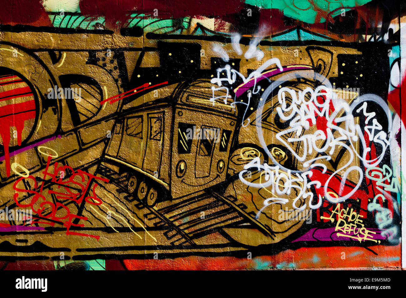 Graffiti street art Berlin Wall train tags colour Stock Photo