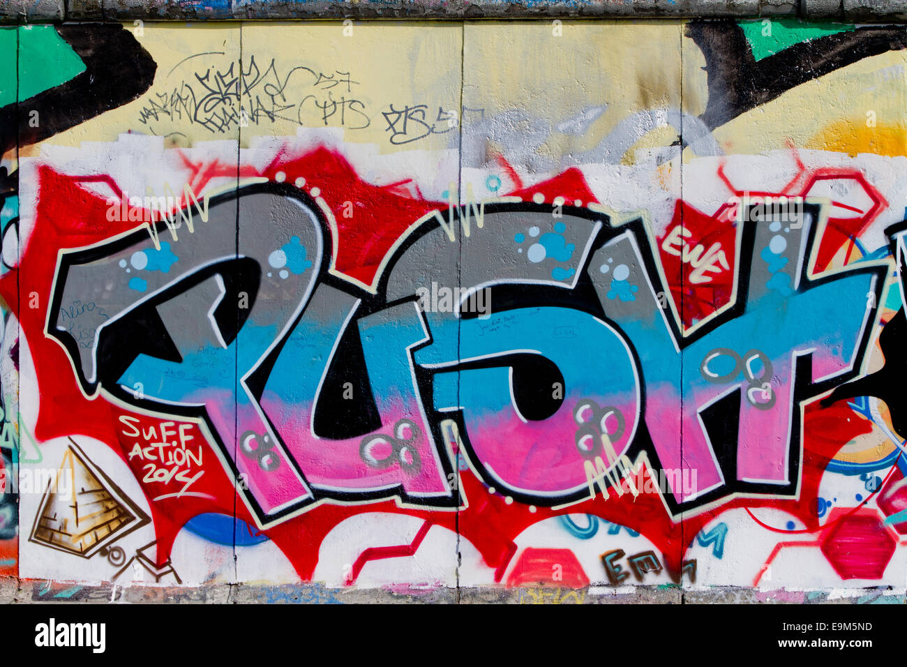 Berlin Wall Graffiti Tags colourful push scribbles Stock Photo