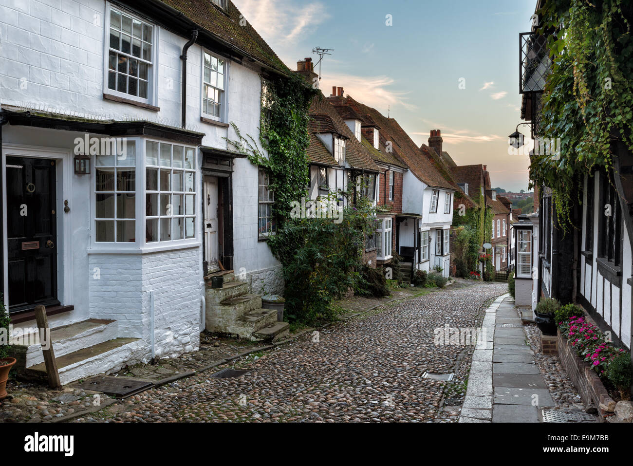 Beautiful old cottages on a cobbled street in Rye, East Sussex Stock Photo