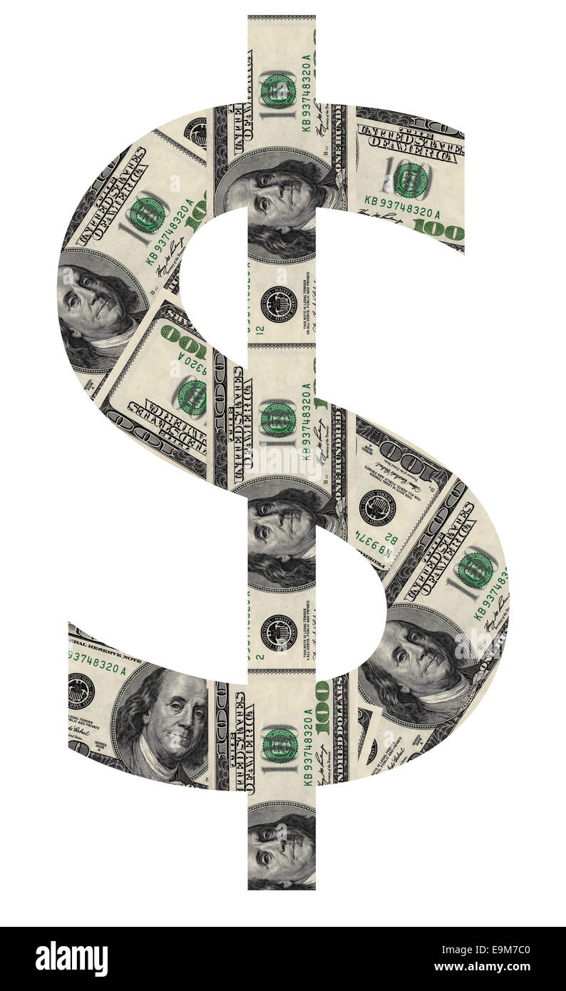 USD symbol shaped by USD paper currency Stock Photo
