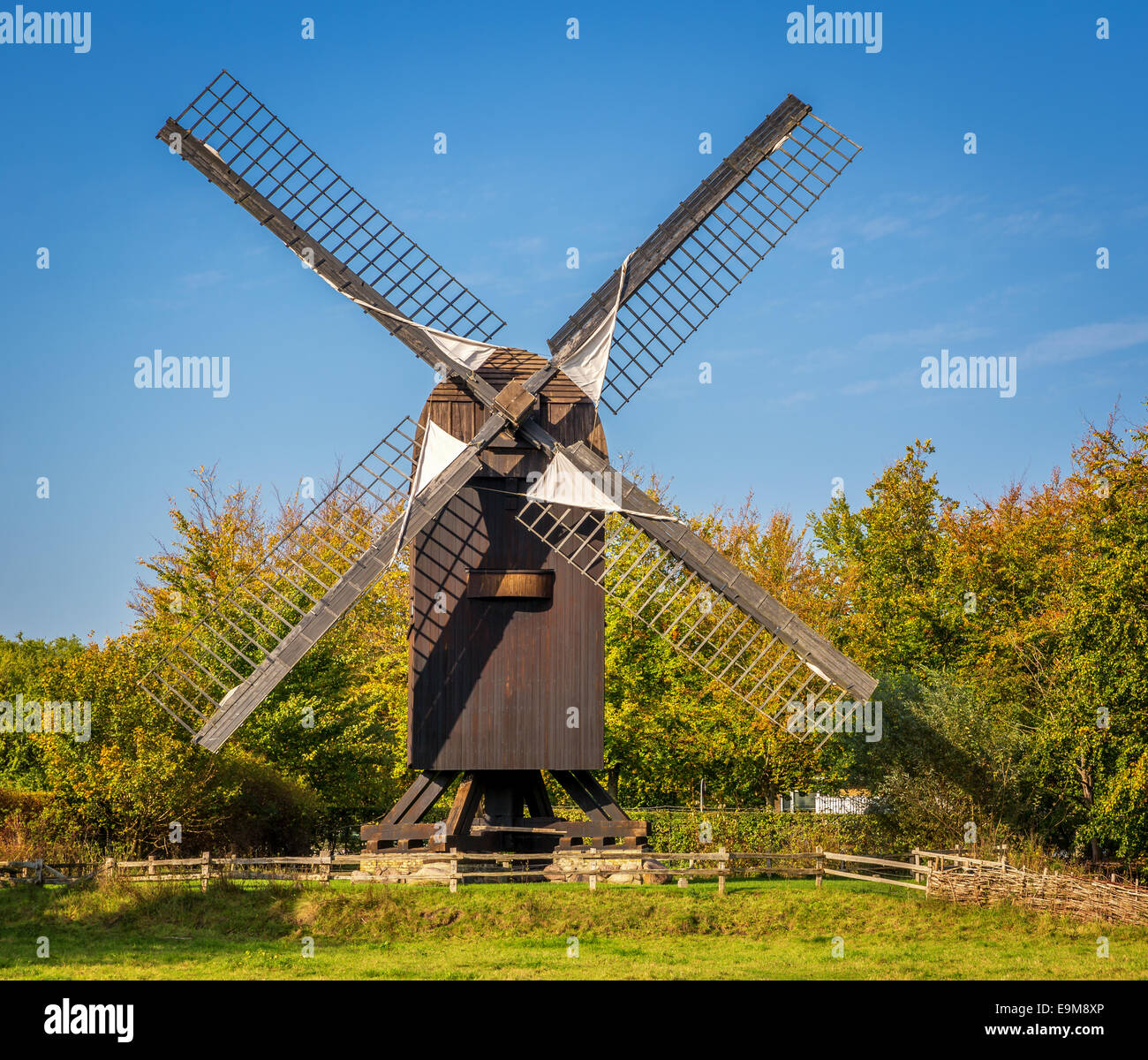 Typical Danish windmill from the 16th century, The Open Air Museum, Frilandsmuseet, Lyngby, Denmark Stock Photo