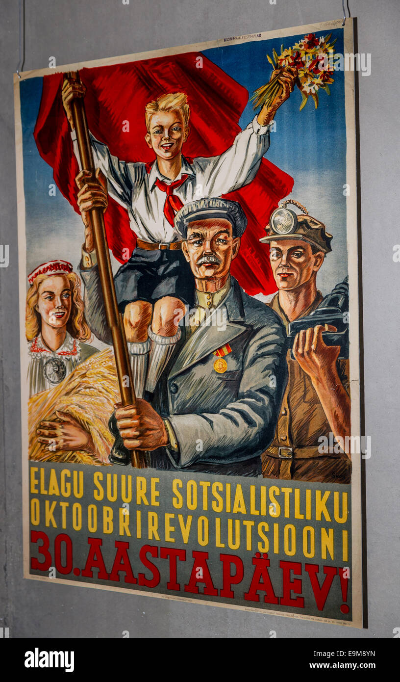 Old communist poster in Estonian, Tallinn, Estonia Stock Photo