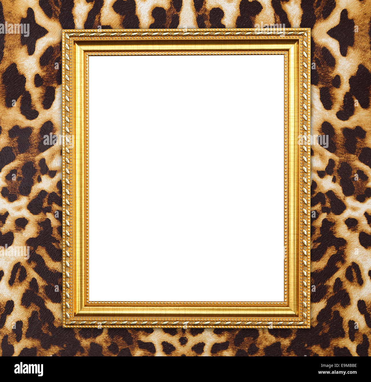 blank golden frame with leopard texture background Stock Photo - Alamy