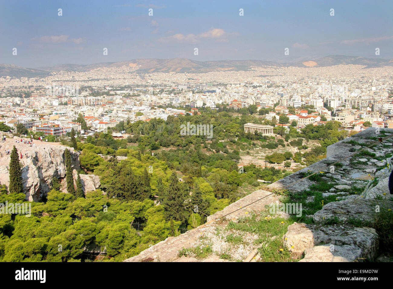 View of the city of Athens with the temple of Hephaestus visible, Athens, Greece. Stock Photo