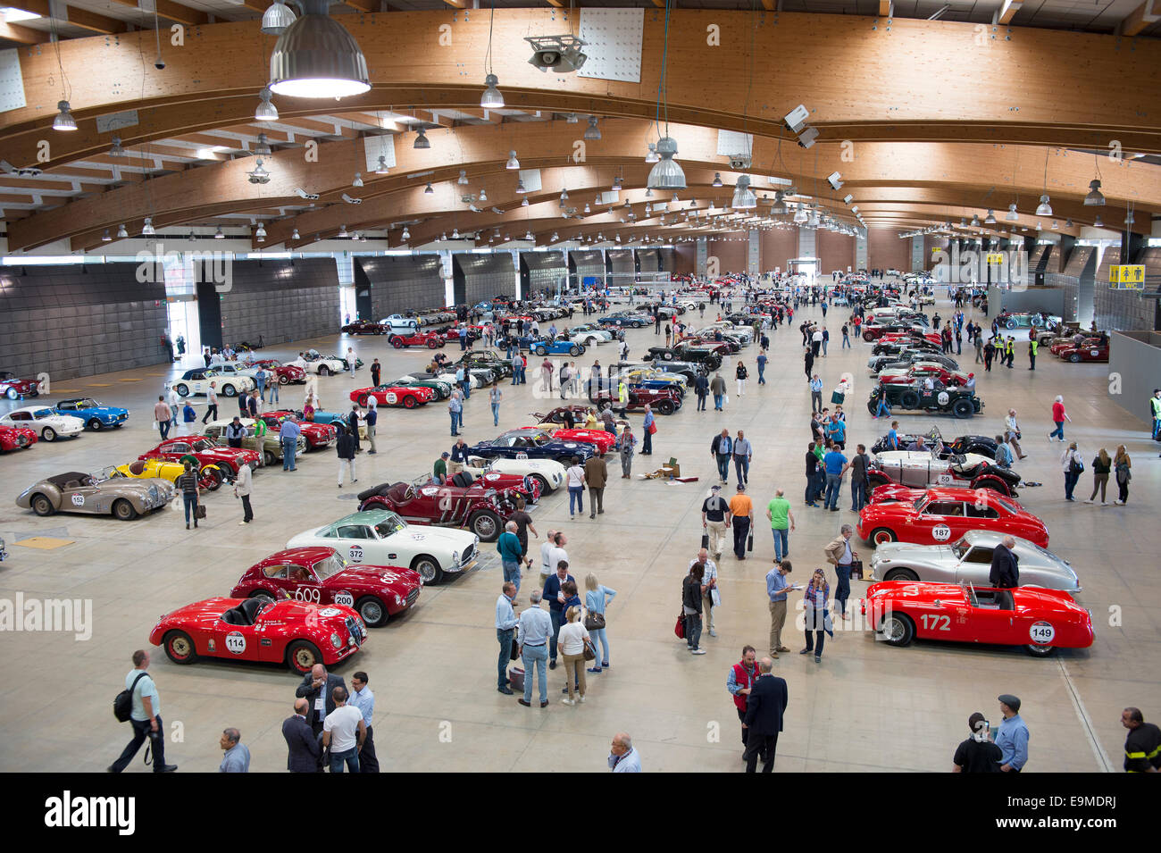 Exhibition hall, exhibition, classic cars, race cars, Mille Miglia car race, Brescia, Lombardy, Italy Stock Photo