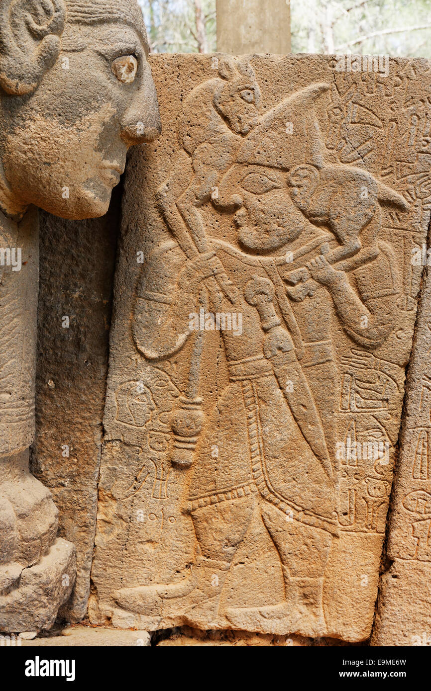 Relief and a sphinx on the north gate of the Hittite fortress of Karatepe, Karatepe-Arslantaş, Osmaniye Province, Turkey Stock Photo