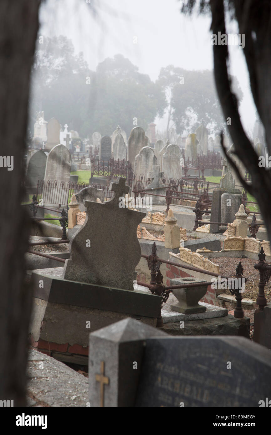 Tombstones at cemetery, Melbourne, Victoria, Australia Stock Photo