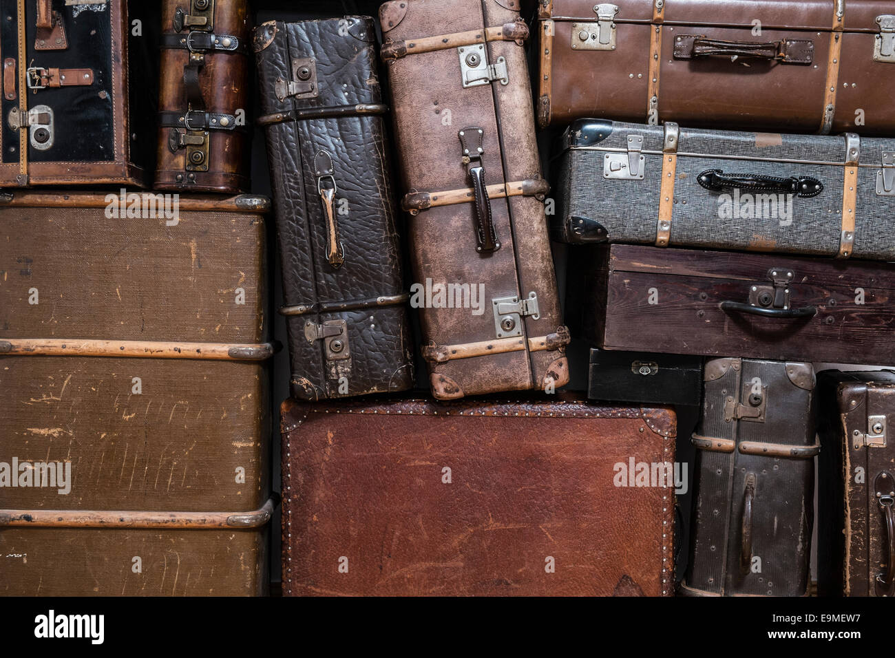 Full frame shot of old suitcases Stock Photo
