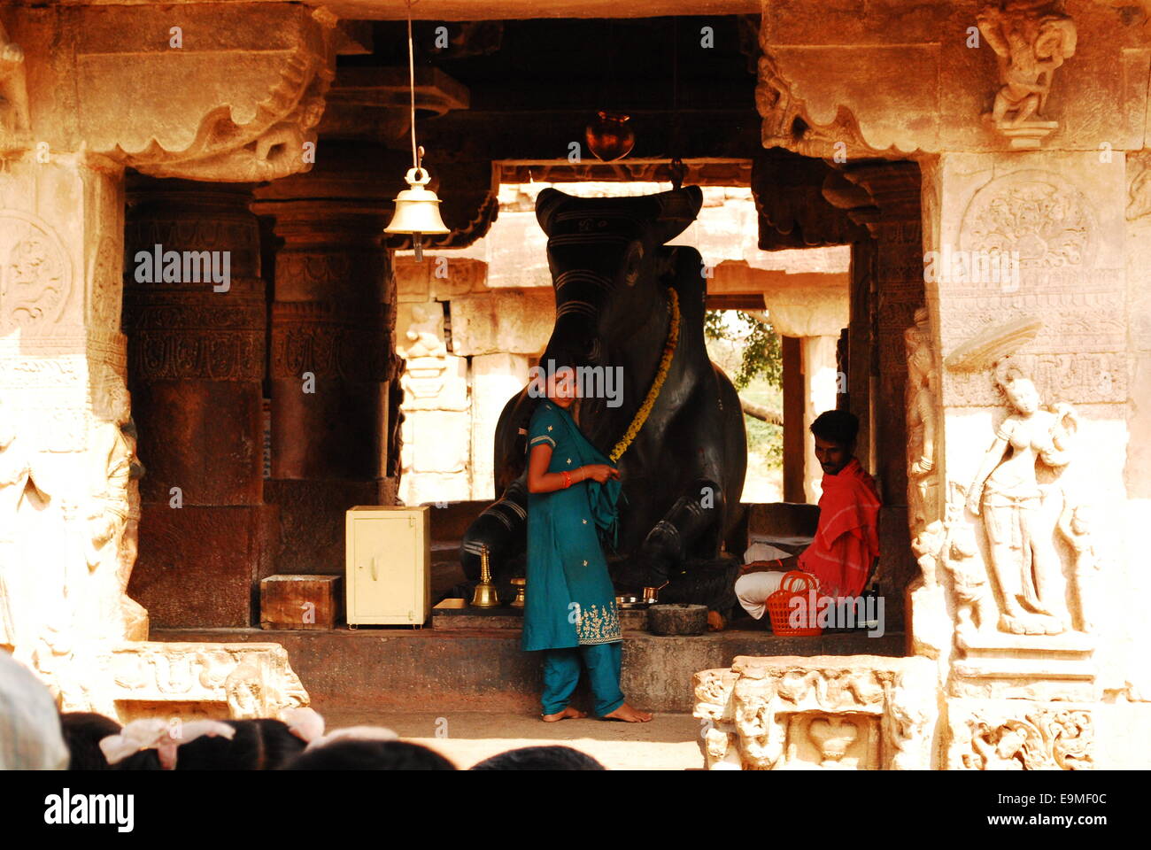 Huge Nandi, Pattadakal, south India Stock Photo