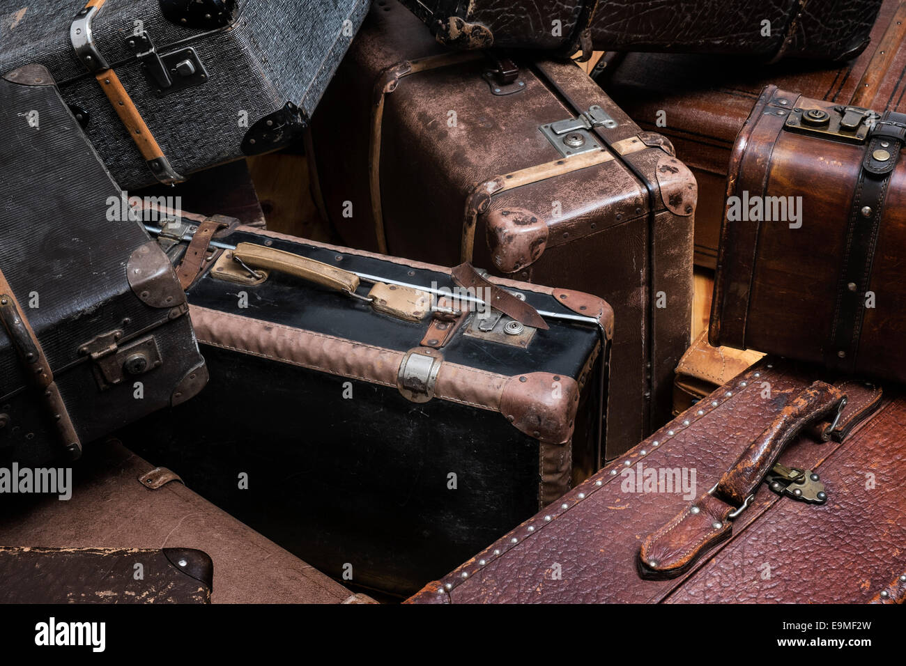 Full frame shot of old suitcases Stock Photo