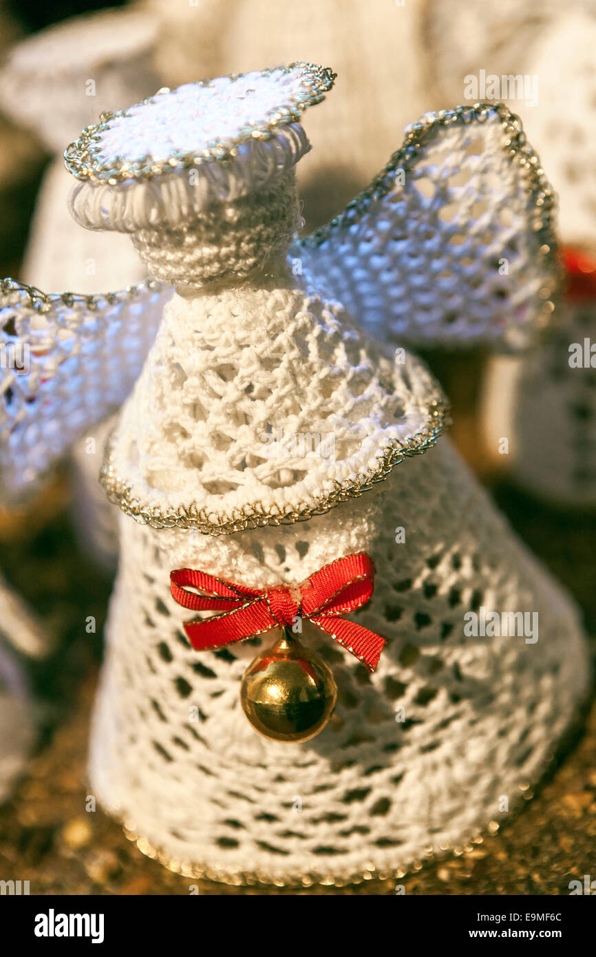 Traditional Czech Christmas nativity scene, knitted angel. Scenes from