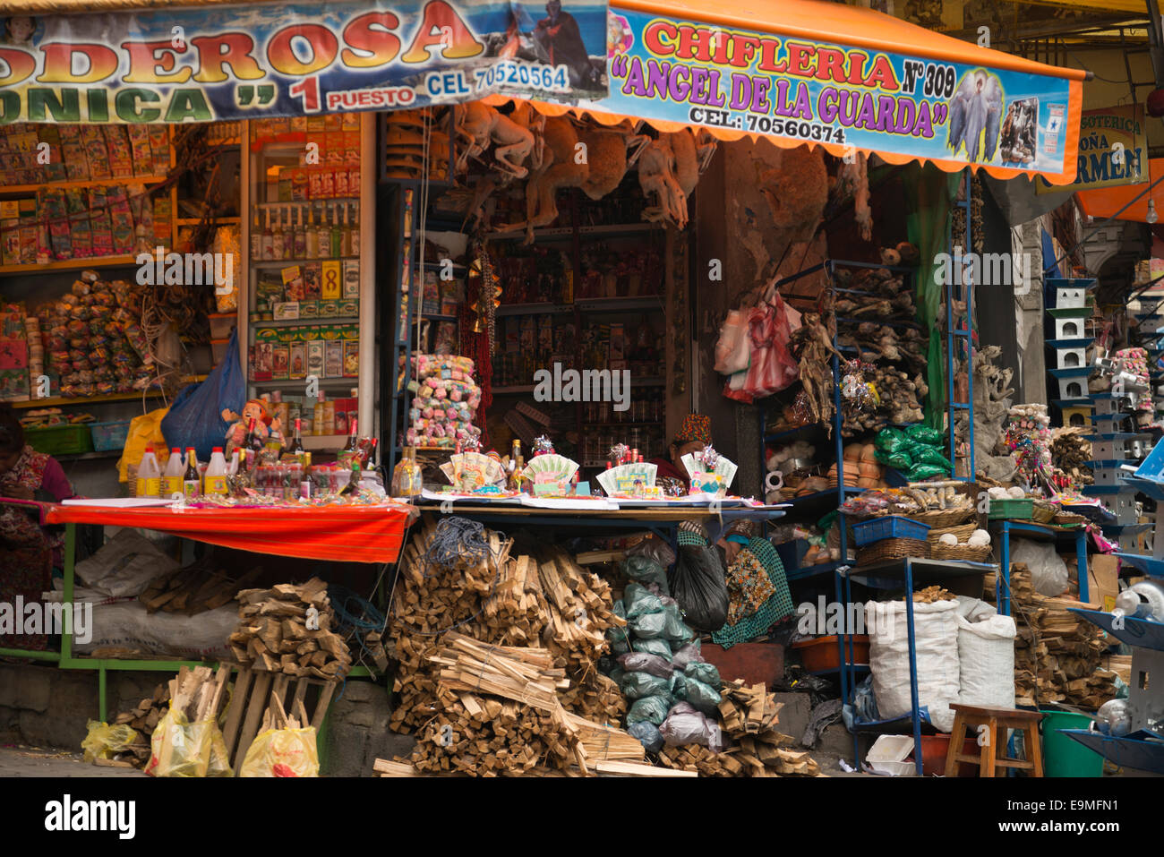 Stall in Witches market area of La Paz, Bolivia Stock Photo