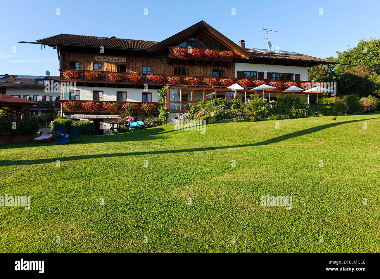 German holiday Guest house, Chiemsee, Chiemgau, Breitbrunn, Upper Bavaria, Germany, Europe Stock Photo