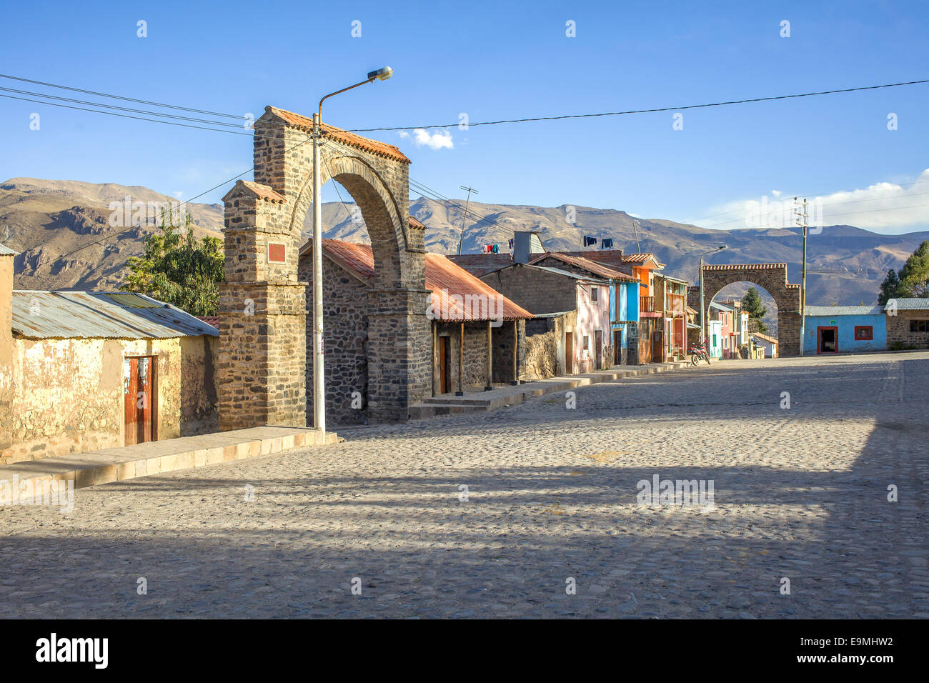 Coporaque, a real Indian town in the Colca Canyon in Peru Stock Photo