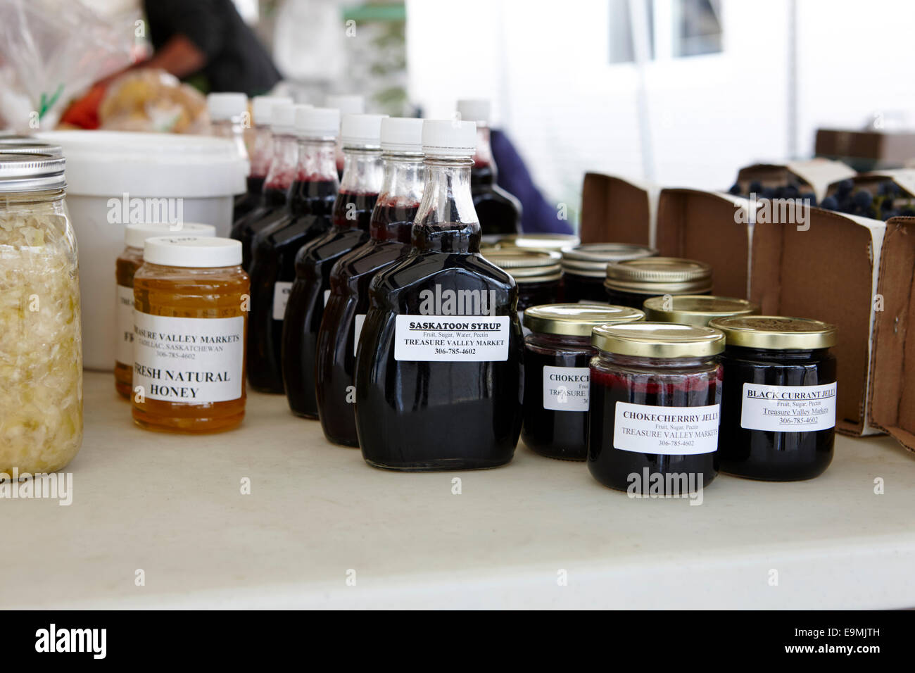 local produce on sale at a small farmers market in swift current Saskatchewan Canada Stock Photo
