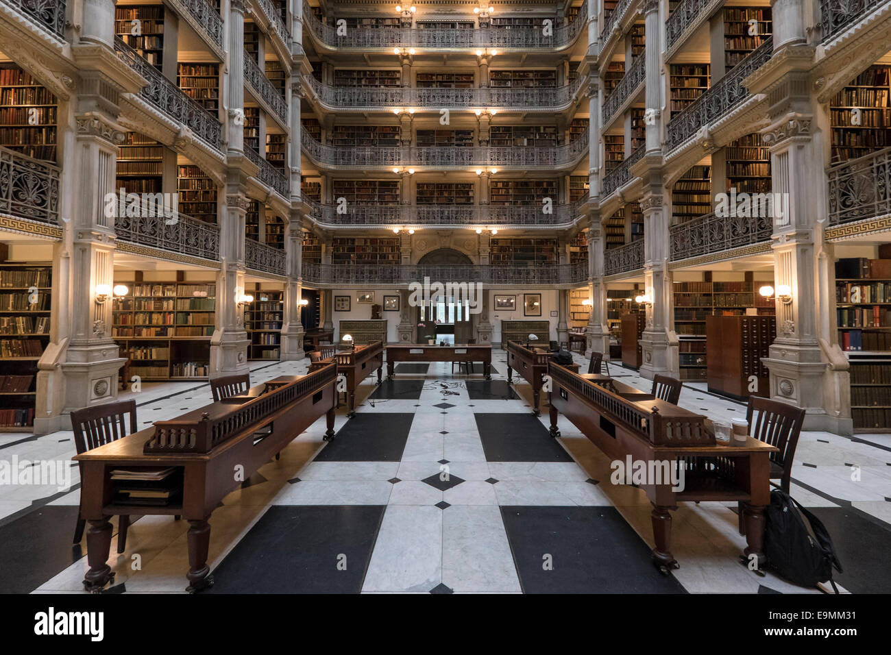 United States, Maryland, Baltimore, Johns Hopkins University, Peabody Library Stock Photo