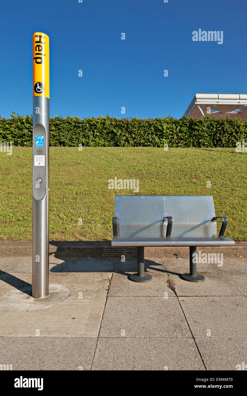 Help sign with intercom for disabled with a bench Stock Photo