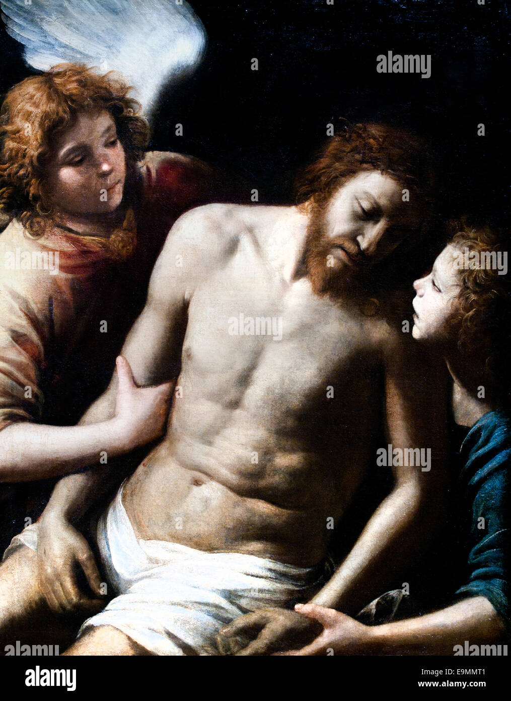 Christ mort soutenu par deux anges - Dead Christ Supported by two angels.  1628 by Giuseppe Vermiglio1885-1635  Italy Italian Stock Photo