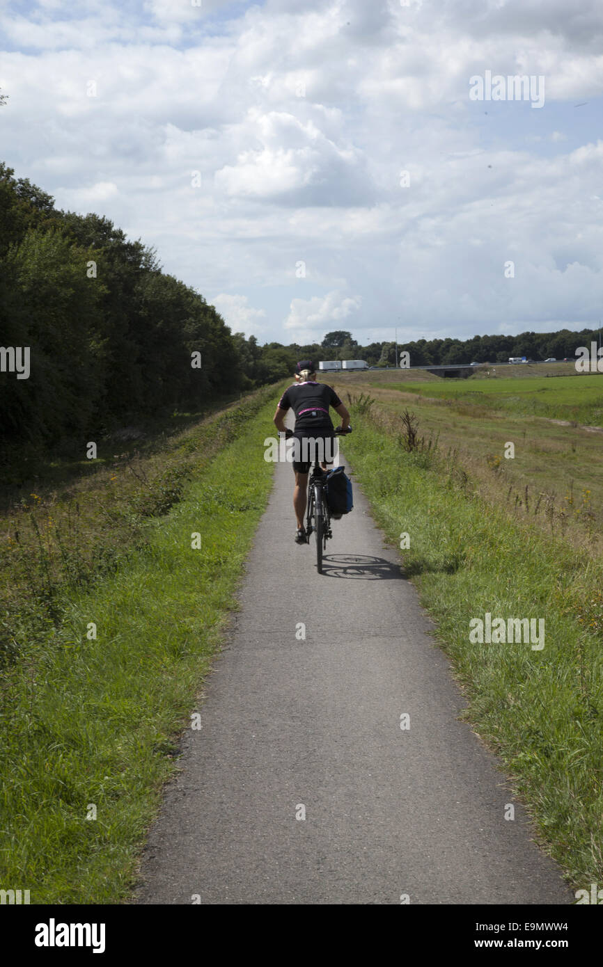 Walking & bike path along the fields in Naarden, Netherlands. Stock Photo